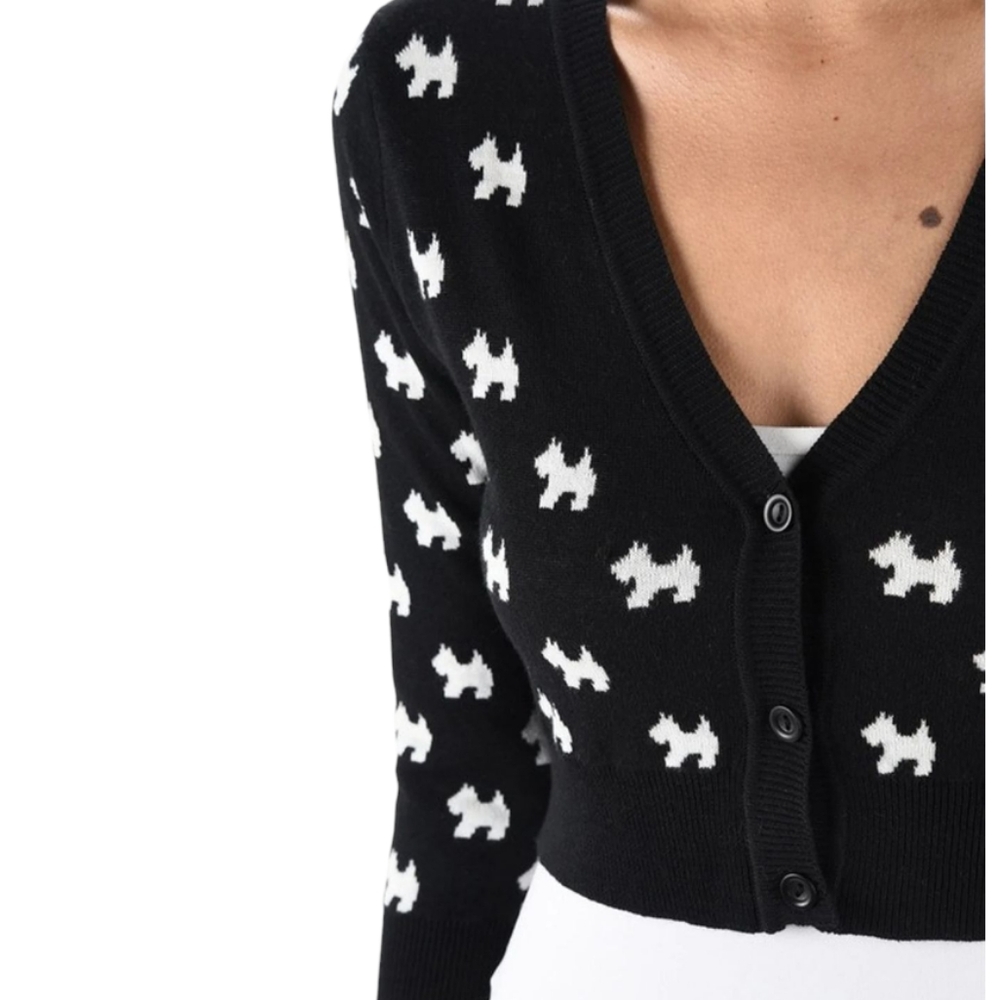 YEMAK black and white cropped Scottie dog button up cardigan sweater L - Picture 9 of 9
